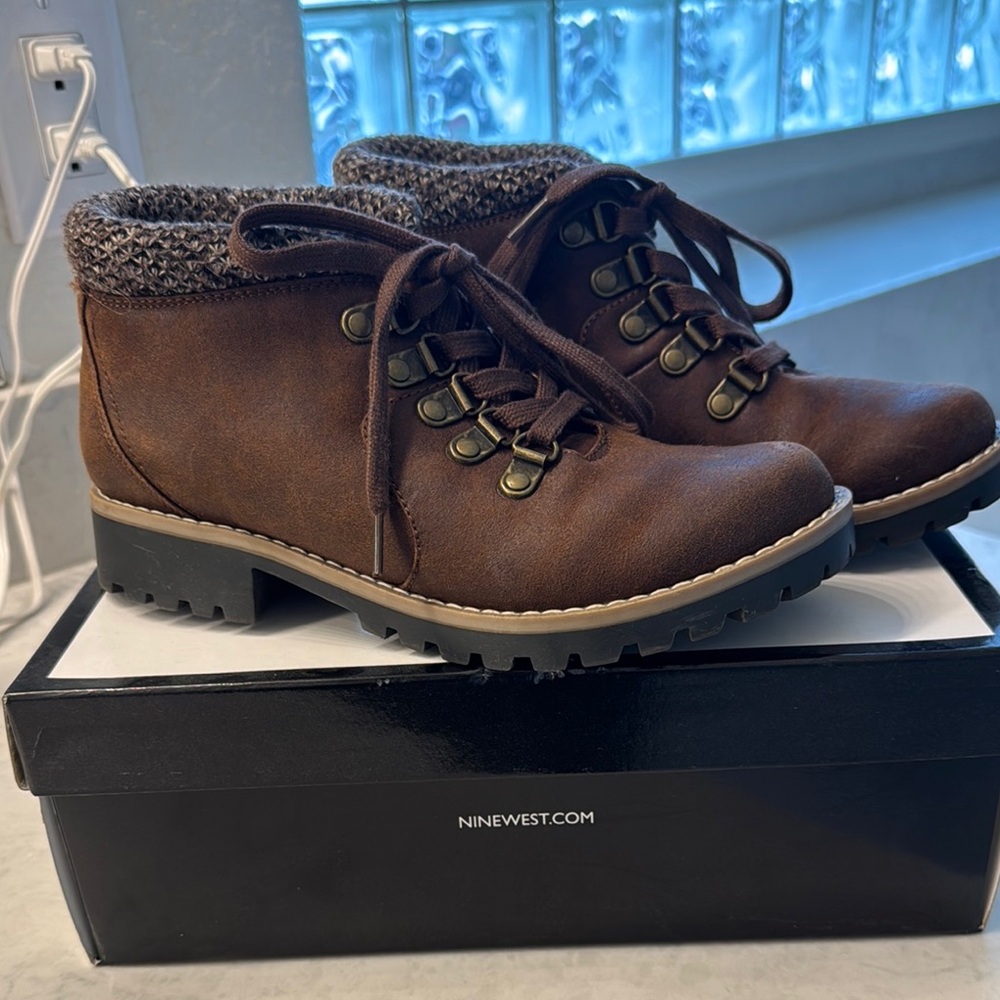 Nine West . Brown Lace-Up Ankle Boots